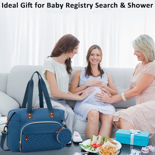 Image of Tenot Diaper Bag Tote with Pacifier Case, Baby Bag for Women with Shoulder Straps, Travel Diaper Tote for for Mom and Dad Blue