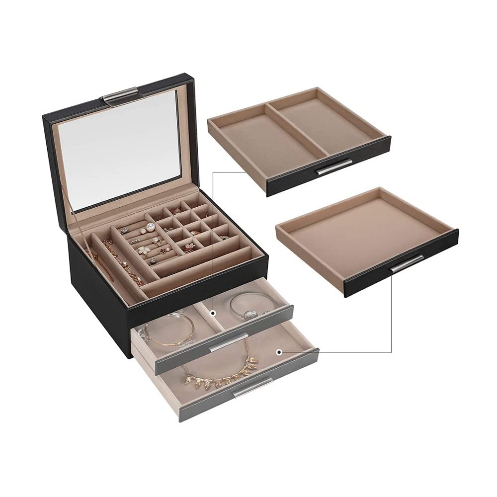 Joyero De Piel Sintética Para Mujeres Y Niñas, Cajas Organizadoras Extraíbles Con Cajones De Espejo Para Anillos, Pendientes, Collares, Pulseras