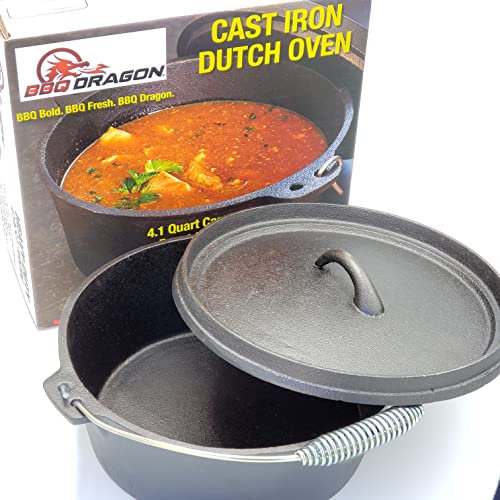 Bbq Dragon Cast Iron Dutch Oven Pot With Lid - 4.1 Quart Heavy-Duty And Pre-Seasoned Large Cast Iron Pot - Great Cookware Especially Designed For Grills, Camping, Kitchen, And Ovens #TOP5