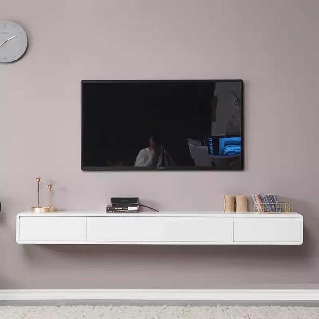 Pływający telewizor z 2 drzwiami i 1 drzwiami, montowany na ścianie do telewizorów 47-94 cali, nowoczesne centrum rozrywki, eleganckie futro do salonu (120 x 20 x 24 cm)