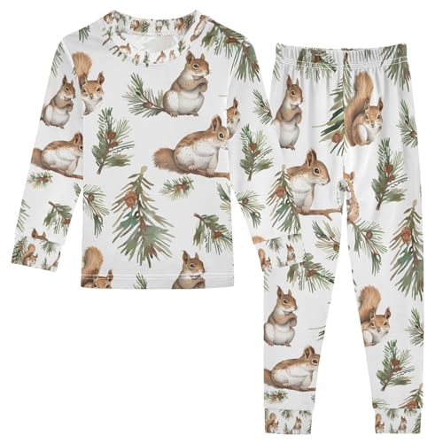 senya Squirrels on Nut Branches Pajamas Set Long Sleeve Soft Cotton Sleepwear 2 Piece