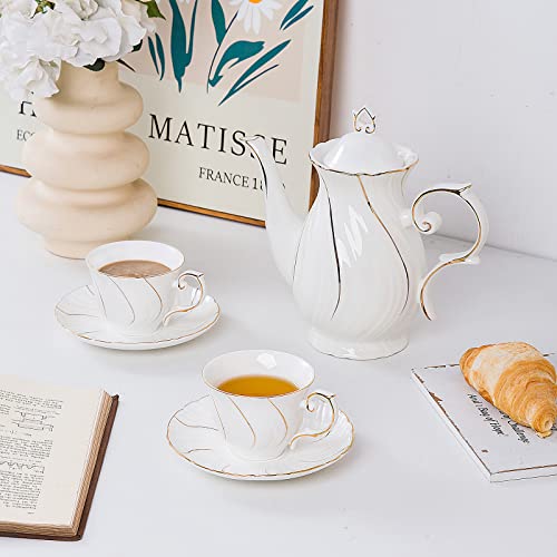 Agyiuns Tea Cups And Saucers Ceramic Coffee Mug 6Oz For Coffee, Latte, Cafe Mocha And Tea-Set Of 4, White #TOP6