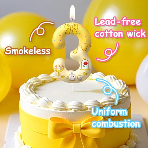 Image of Yellow Cartoon Birthday Candles, Number 3 Candle Yellow Themed Birthday Party Supplies, 2.4 inch Birthday Candles for Cake Topper Party Decorations, Birthday Decorations for Boys Girls (Number 3)