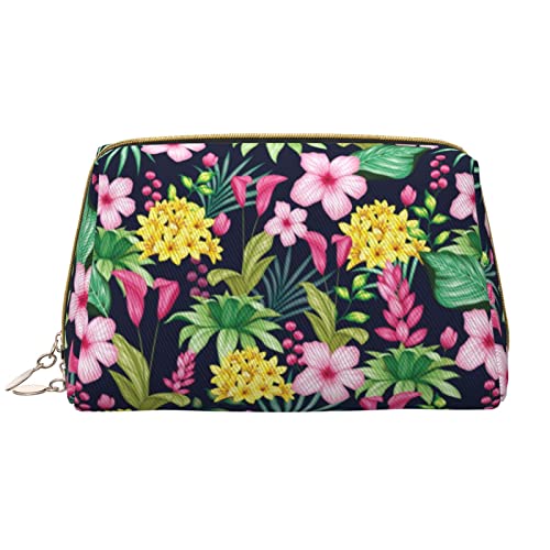 Trousse de maquillage hawaïenne en cuir blanc grand format PSVOD motif floral coloré pour fille