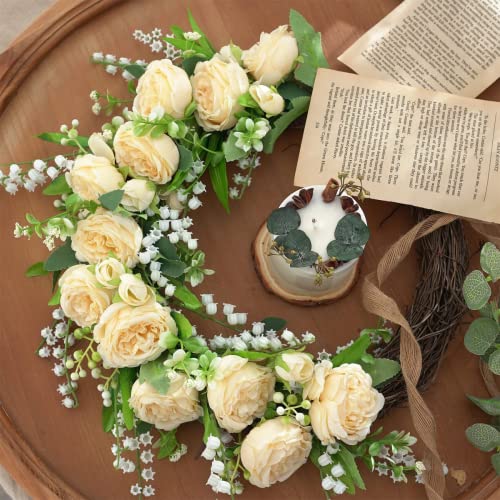 Astryas Peonies Artificial Flowers, 3Pcs Fake Peony Silk Flowers Faux Beige Rose Flowers Arrangements Dining Table Centerpieces For Home Baby Shower #TOP2