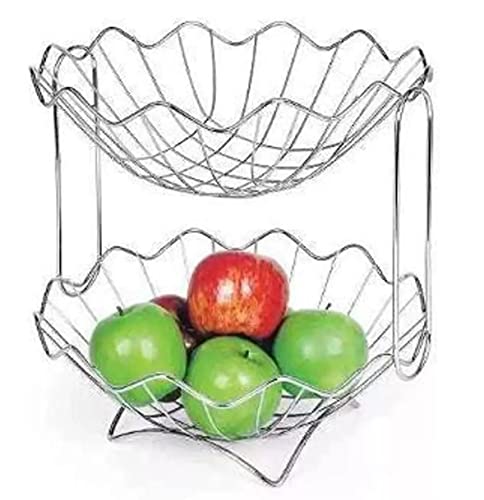 Fruteira de mesa Dupla Redonda Aramada Premium De Bancada Organizadora Multiuso de Aço Inoxidável Cr