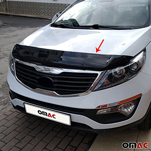 Omac Front Bug Deflector For Kia Sportage 2010 To 2016, Hood Protector, All Weather, Black #TOP4