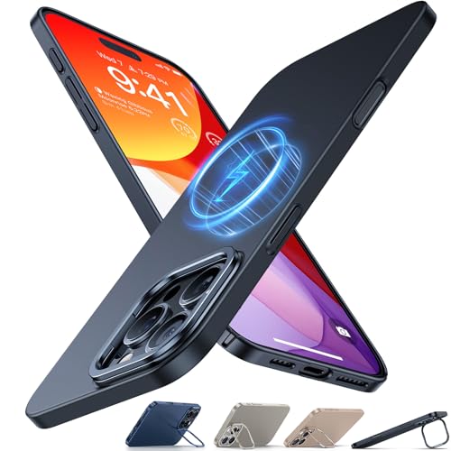 TORRAS Magnetic Slim Fit for iPhone 16 Pro Max Case with Stand, Ultra-Thin 16 Pro Max Phone Case Compatible with MagSafe, Built-in Stash Stand, Light Anti-Scratch Matte Hard PC 6.9 inch, Bla