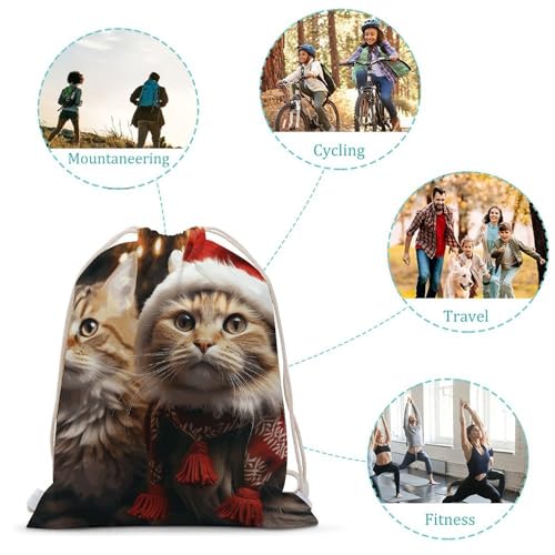 Christmas Cat Drawstring Backpack - Canvas Sports Gym Sackpack, Lightweight String Bag for Beach & Travel3