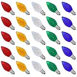 25PACK C7 Christmas Lights LED Replacement Bulbs，Shatterproof & Waterproof Plastic C7 Led Bulbs for Outdoor String Lights, E12 Base, 0.6W Equivalent to 7W, Multicolor, 50LM Holiday Decoration