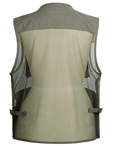 Flygo Men's Summer Mesh Fishing Vest Photography Work Multi-pockets Outdoors Journalist's Vest Sleeveless Jacket (Medium, Grey)2