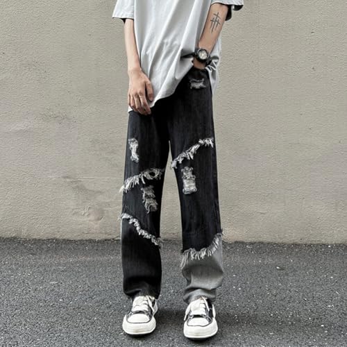 XYGJZ Distressed Loose Denim Jeans Y2k Ripped Straight Leg Casual Jeans Streetwear3