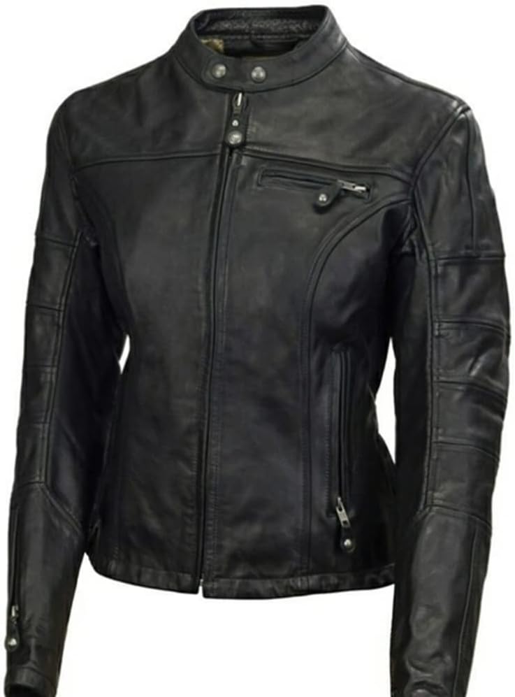 FasigoLeather Jacket Women - Cafe Racer Real Lambskin Leather Motorcycle Jackets For Women Black And Brown Fades