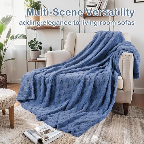 Eydna Blanket Queen Size 90"x90", All Season Use Lightweight AC Blanket for Bed & Sofa & Office & Camping & pet & Room, Ultra-Soft Checkerboard Pattern, Easy Care, Denim Blue — view 2