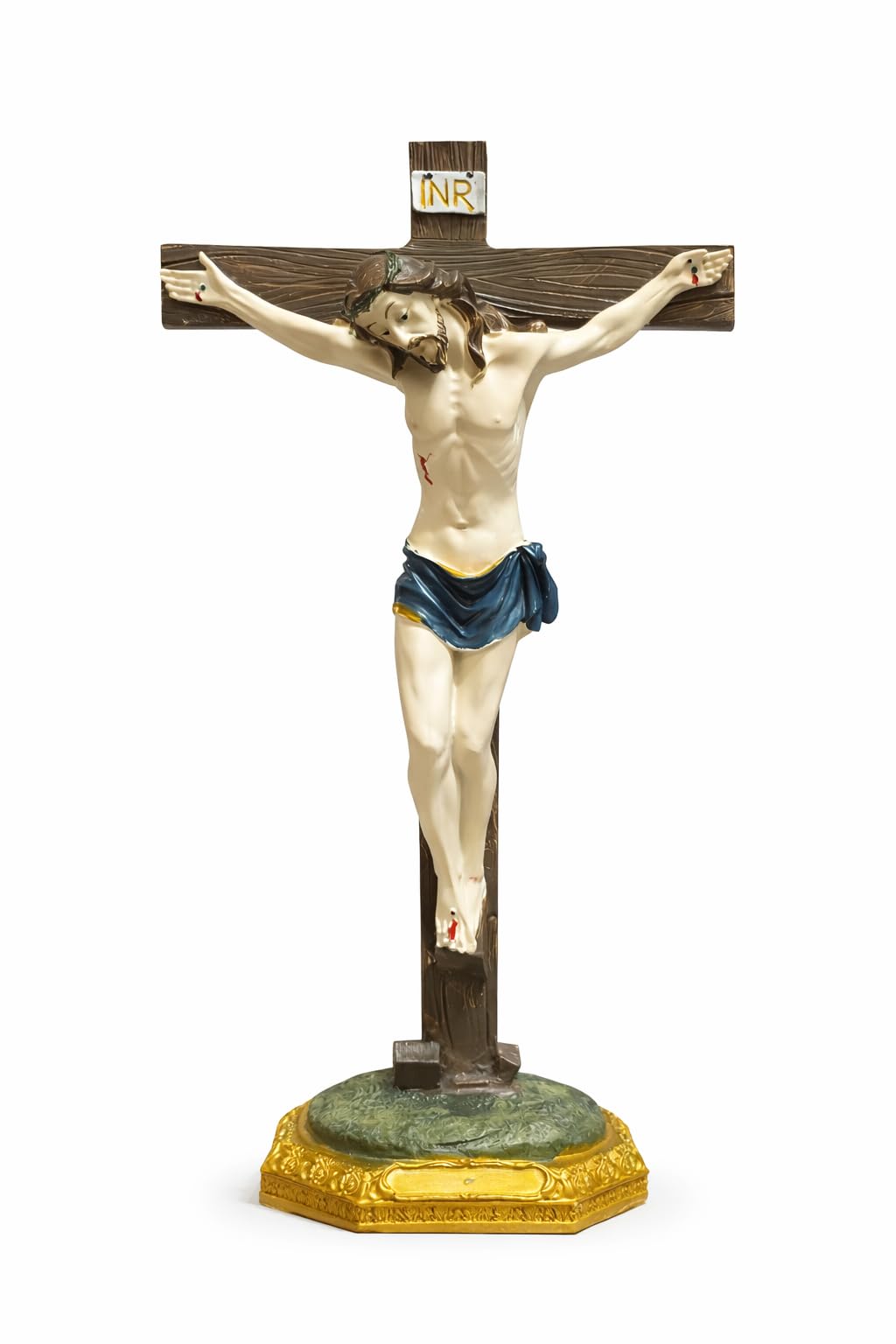 JRose Collections Crucifix Statue 33cm Resin Jesus Christ on Cross Ornament Freestanding Religious Figurine Christian Home Décor Prayer Altar Display Detailed Painted Sculpture JR2524