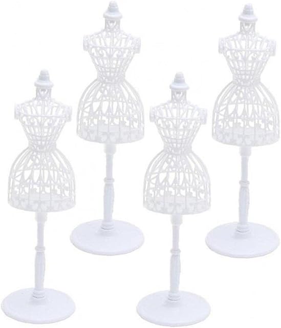Bemvp Dress Mannequin 4pcs Small Plastic Gown Display Model Miniature Hollow Out Clothes Stand Holder for Dolls