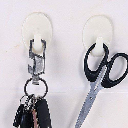 Image of Self Adhesive Hook Plastic Key Hanging Sticky Hanger Tool for Bathroom Kitchen Wall Door (5 Pieces) Hooks for Kitchen,