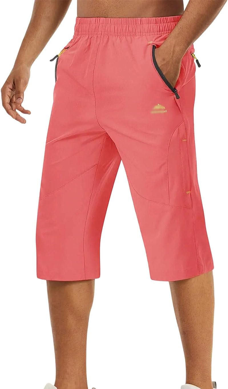 Men's 3/4 Length Quick Dry Capri Shorts Summer Hiking Camping Mountain Work Zipper Pocket Outdoor Fishing