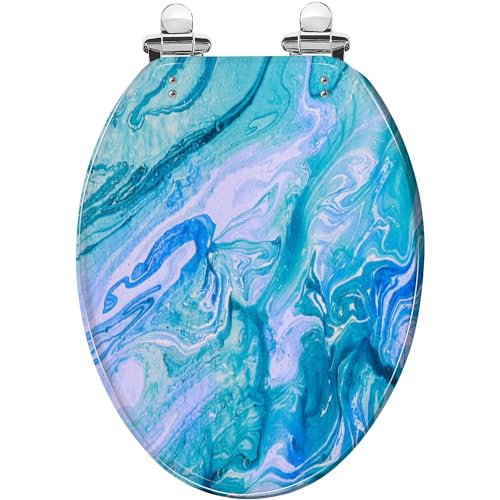 Elongated Toilet Seat Blue violet texture Creative background abstract oil painted Resin Toilet Seat with Quietly Close Quick Release Hinges Decorative Toilet Seat with Cover Easy to Install