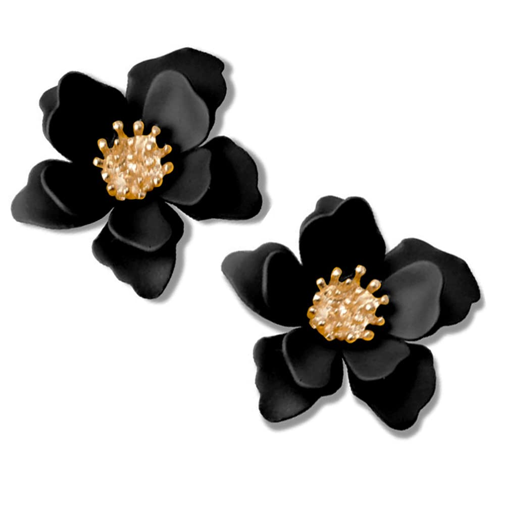 GPASTGChic Cute Boho Matte Flower Statement Stud Earrings with Gold Flower Bud for Women Sister Mom Lover and Friends