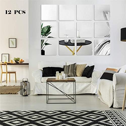12PCS Mirror Wall Stickers Decoration, DIY Acrylic Removable Square Wall Stickers Art Wall Sheet, Best for Home Living Room Bedroom Sofa TV Office Restaurant Aisle Wall Decoration (20cm)