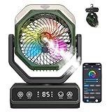 Misting Fan Portable,Personal Fan with Smart APP Remote Control,40000mAh Rechargeable Battery Powered Desk Fan with RGB Lights,Timer,5 Speed Mister Fan for Travel,Camping,Tents,Beach,Office,Outdoor