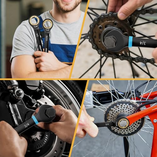 Image of GRENPRO Ratchet Wrenches Set, Ratcheting Wrench Set, 9PC Sae 5 /16 to 3 /4 72Th Long Box Open End Ratchet Wrench Organizer With Color Ring With Roll Up Pouch With Gauge, Big Combination Wrench Tool Sets