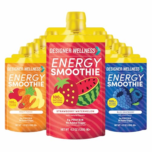 Designer Wellness Energy Smoothie, Real Fruit, 100mg Natural Caffeine, 5g Protein, Low Carb, Zero...
