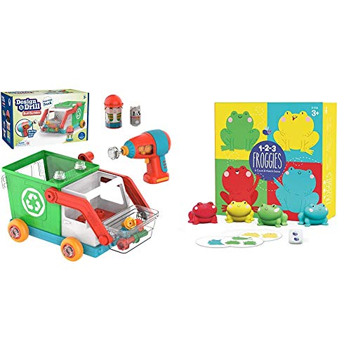 Educational Insights Design & Drill Bolt Buddies Recycling Truck I Fine Motor Skills & STEM Toy, Multi-Color & 1-2-3 Froggies - Counting & Color Matching Game for Preschoolers