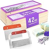 Silicone Soap Mold - Walfos 2Pcs Flexible Soap molds for soap Making Comes with Wood Box, Stainless Steel Wavy + Straight Scraper Cutters Rectangular Loaf Soap Mold
