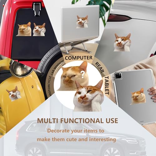 Image of 2 PCS Car Cat Meme Decals, Funny Kitten Vinyl Bumper Sticker for Vehicle Windows Doors and Trucks, Cute Automotive Cars Decoration (4 inch)