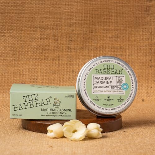 Image of The Bare Bar Madurai Jasmine Deodorant - 20 gm | Floral Fragrance| Odor & Sweat Control | Natural formula and Chemical free|Good for all skin types| Travel Mini Size Solid Deodorant for Men & Women