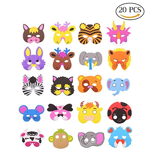 CCINEE 20 Kids Foam Animal Masks for Party Bag Fillers