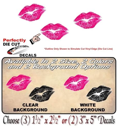 3 Kiss Lips Kissing Pink Lipstick Print 2.5'' On Clear Vinyl Sticker Car Or Mirror Decals ((3) 1.5'' X 2.5'', Pink On Clear) #TOP1