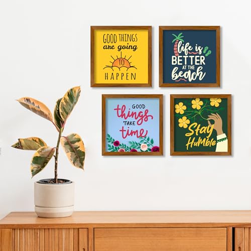 Artvibes Inspirational Quotes Wooden Wall Frames Without Glass Decorative item for Living room Bedroom Office Decor Modern Artwork Painting Wall Mount Hanging Decoration Item (PF_7317NN) Set of 4 - Image 3