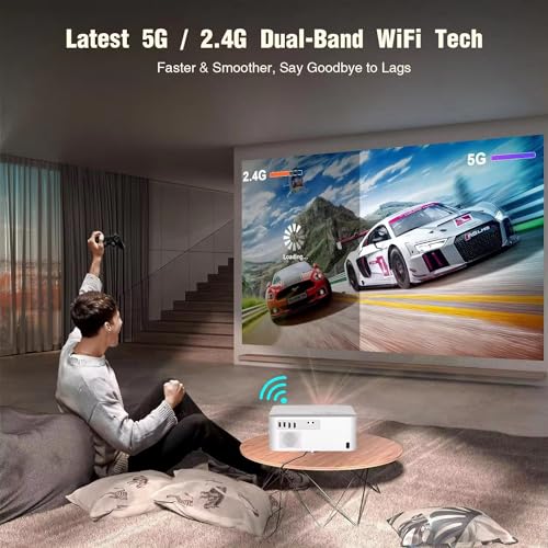 Image of AUN Mahaa Pro Max Projector 4K Ultra HD, 16000 Lumen, Dual HDMI, ARC, 1080p Native, Fully Auto Focus, Auto Keystone, 5G WiFi, YouTube Prime Netflix Hotstar 250 inch Screen Mini LED Projector for Room