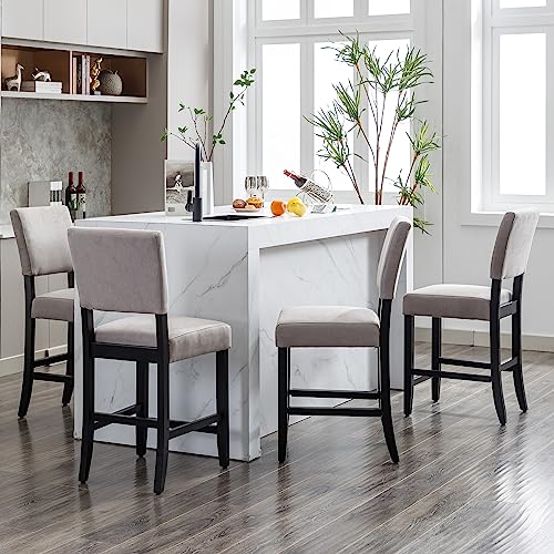 Dagonhil 24 Inches Counter Height Bar Stools Set Of 4, Upholstered Barstools With Wood Legs, Island Chairs For Kitchen Counter, Towel Cloth (Gray) #TOP1
