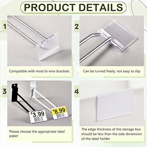Tatuo 200 Pcs Reusable Plastic Wire Shelf Label Holders, Price Card Sign for Pantry Retail Supermarket Merchandise Shopping Mall Shop Ticket Display Holder Clip on Design, 2.36\" L x 1.65\" H (Clear) - Thumbnail 4