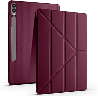 Samsung Galaxy Tab S9 Fe Plus X610 12.4 İnç İle Uyumlu Üçgen Katlanilir Kalemlikli Standlı Akıllı Kılıf Mürdüm