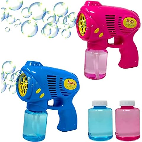 SkyCo Bubble Gun, 2pcs Bubble Guns for Kids, Pink and Blue Bubble Machine Gun, Bubble Blaster for Summer Outdoor Activity, Party Favors, Birthdays Cover