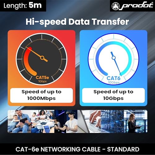 Image of ProDot Cat 6e 5 Meter Ethernet Cable /LAN Cable /Network Cable I High Speed 250MHZ I Weatherproof /UV Resistant I RJ45 Lan Cable I -10 To 60 Weather I Solid Conductor I 4 Pair (8 Wire Multi-Color)