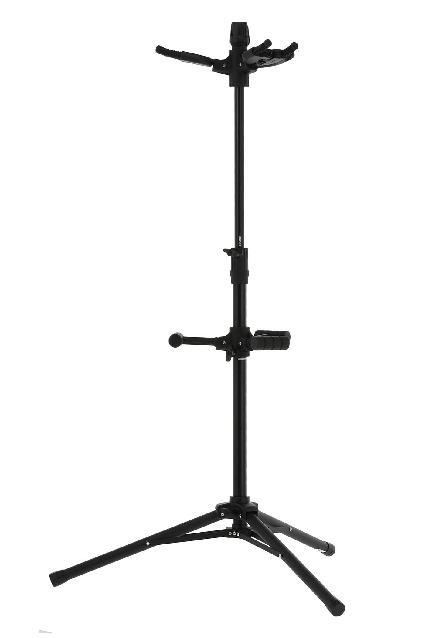 GEWA Gitarrenständer TripleGrip - Für bis zu 3 Akustikgitarren, E-Gitarren und Bässe - Rutschhemmend - Höhe 76-119 cm - Schonende Polster - Zusammenlegbar -schwarz GS-83B