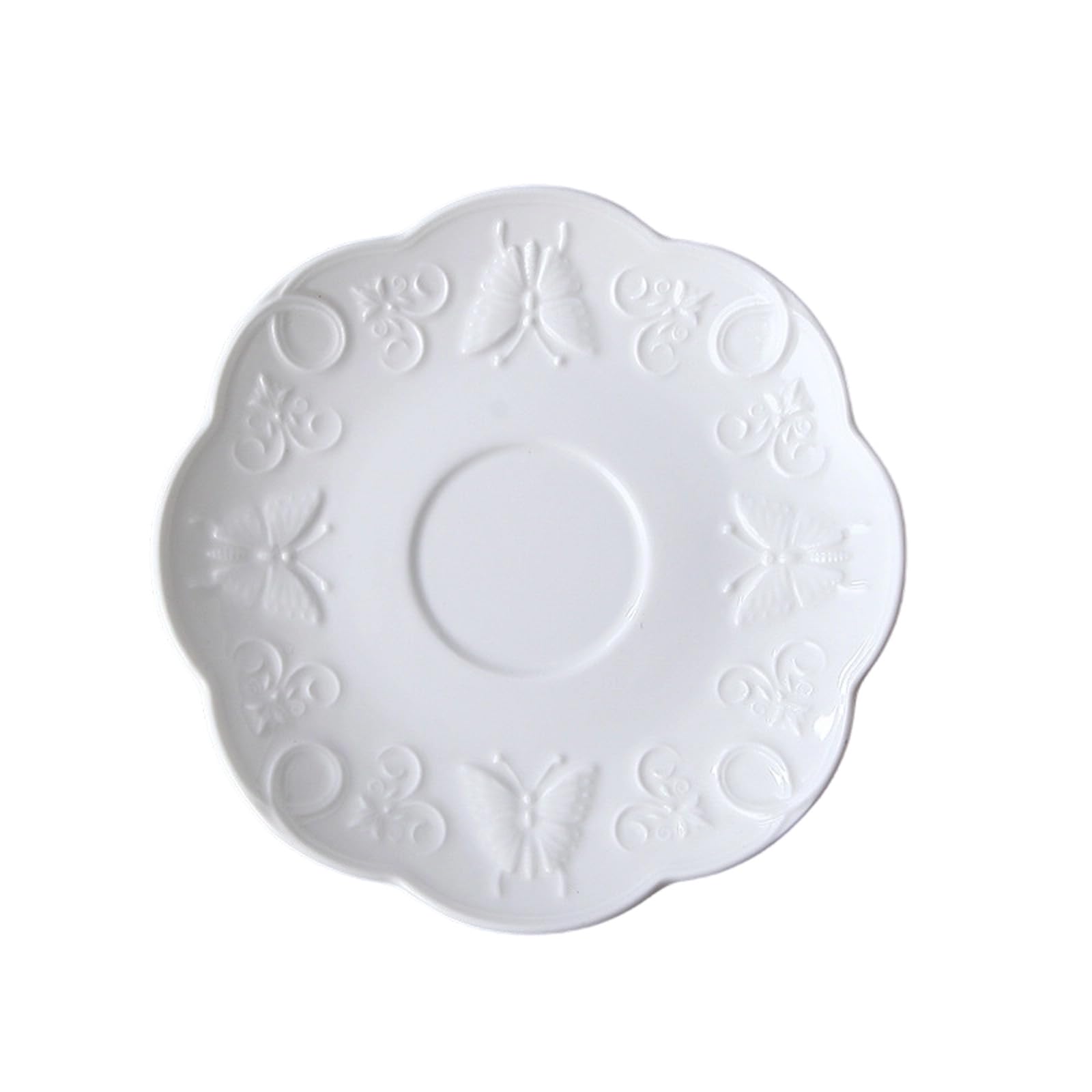 Shntig Porcelain with Floral Embossing Handcrafted Ceramic Dessert Plate with Embossed Detail Serving Plate