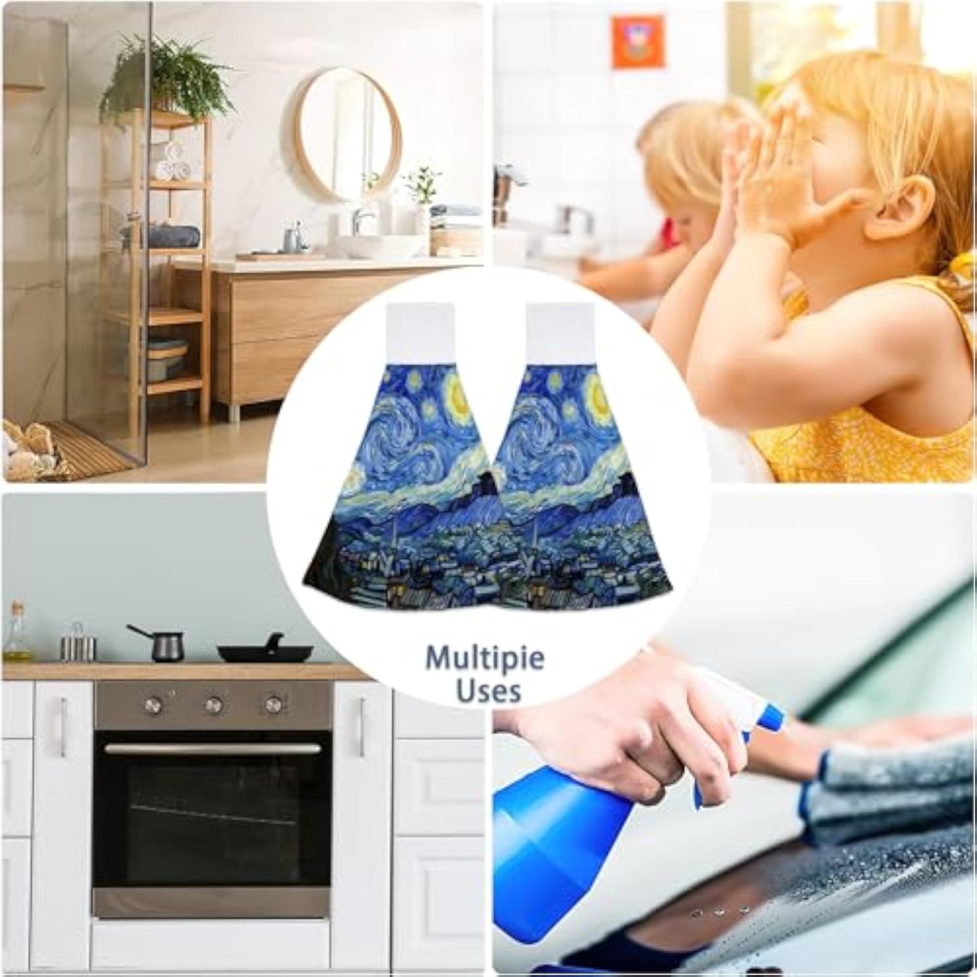 2PCS Van Gogh Starry Night Kitchen Hand Towels