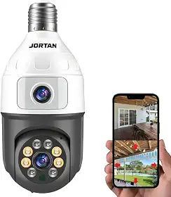 Câmera de Segurança Lâmpada Wi-Fi, Detector de Movimento e Rotação de 360°, Lente Dupla 1080P FHD Colorida e Visão Noturna 128G, Audio Bidirecional, Prova D'água IP44, iOS/Android, PTZ 355°, Espiã,ATM