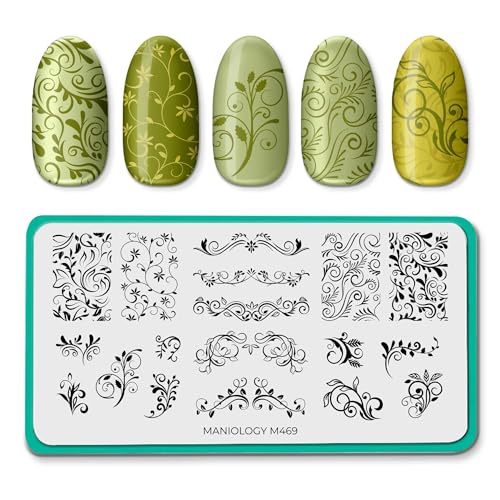 Maniology Leafy Swirls Nail Stamping Plate | Leaf & Botanical Swirly Designs for Elegant DIY Manicures Reusable Rectangular Stainless Steel Nail Art Template