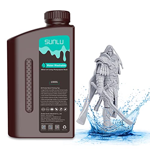 SUNLU RÃ©sine Lavable Ã  l'Eau RÃ©sine pour Imprimante 3D,1kg UV 405nm 3D l'impression RÃ©sine PhotopolymÃ¨re Standard pour LCD DLP SLA Imprimante 3D, Haute PrÃ©cision, Faible Odeur, Gris 1000g