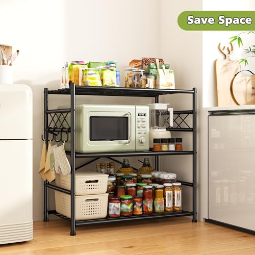Image of Durayloly 3Tier Storage Shelves Metal Shelving Unit Organizer,Adjustable Wire Shelving Rack Pantry Kitchen with Hooks,Shelves for Laundry,Office and Bathroom closet shelves 23.6 inch W x 13.8 inch D x 30.9 inch H