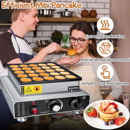 KHTD Mini Pancake Maker Machine, 25PCS Electric Nonstick Dutch Pancake Maker, 1.6 Inches Commercial Muffin Maker with Thermostat & Timer Control for Home Restaurant Snacks (12.8"D x 11.5"W x 7.6"H)