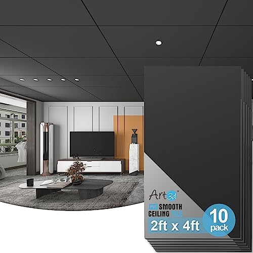 Art3d 10-Pack Smooth Drop Ceiling Tiles, No Sag and Breakage, Black